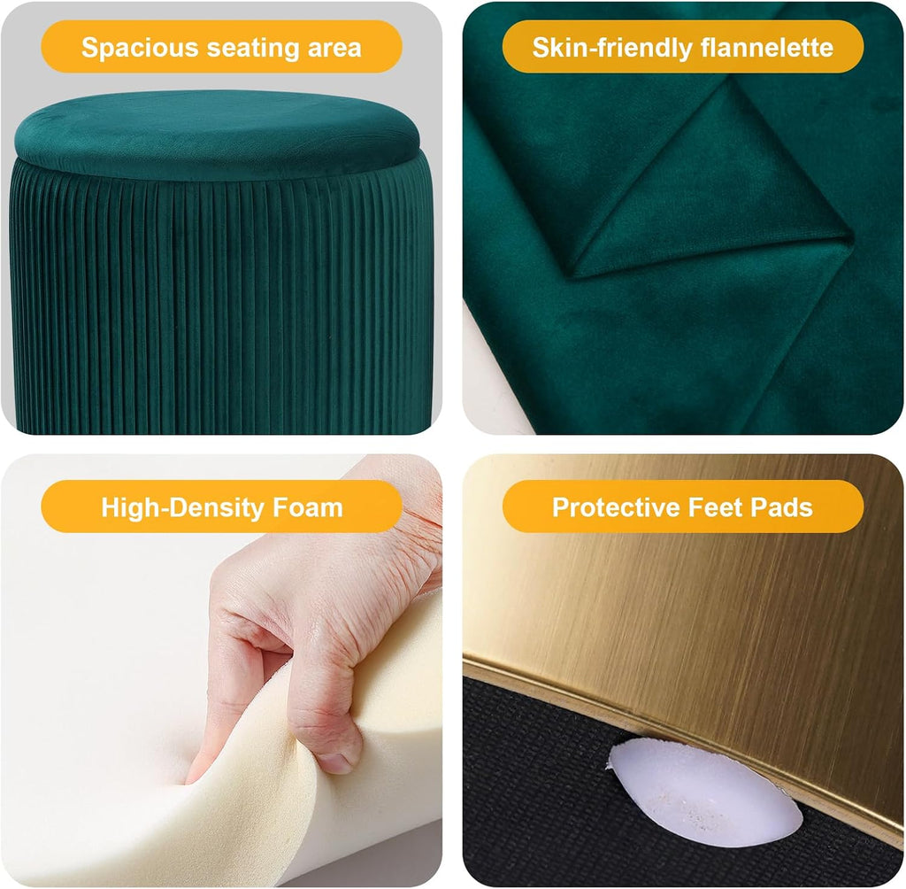 2 Pack Teal Pleated Velvet Nesting Storage Ottomans