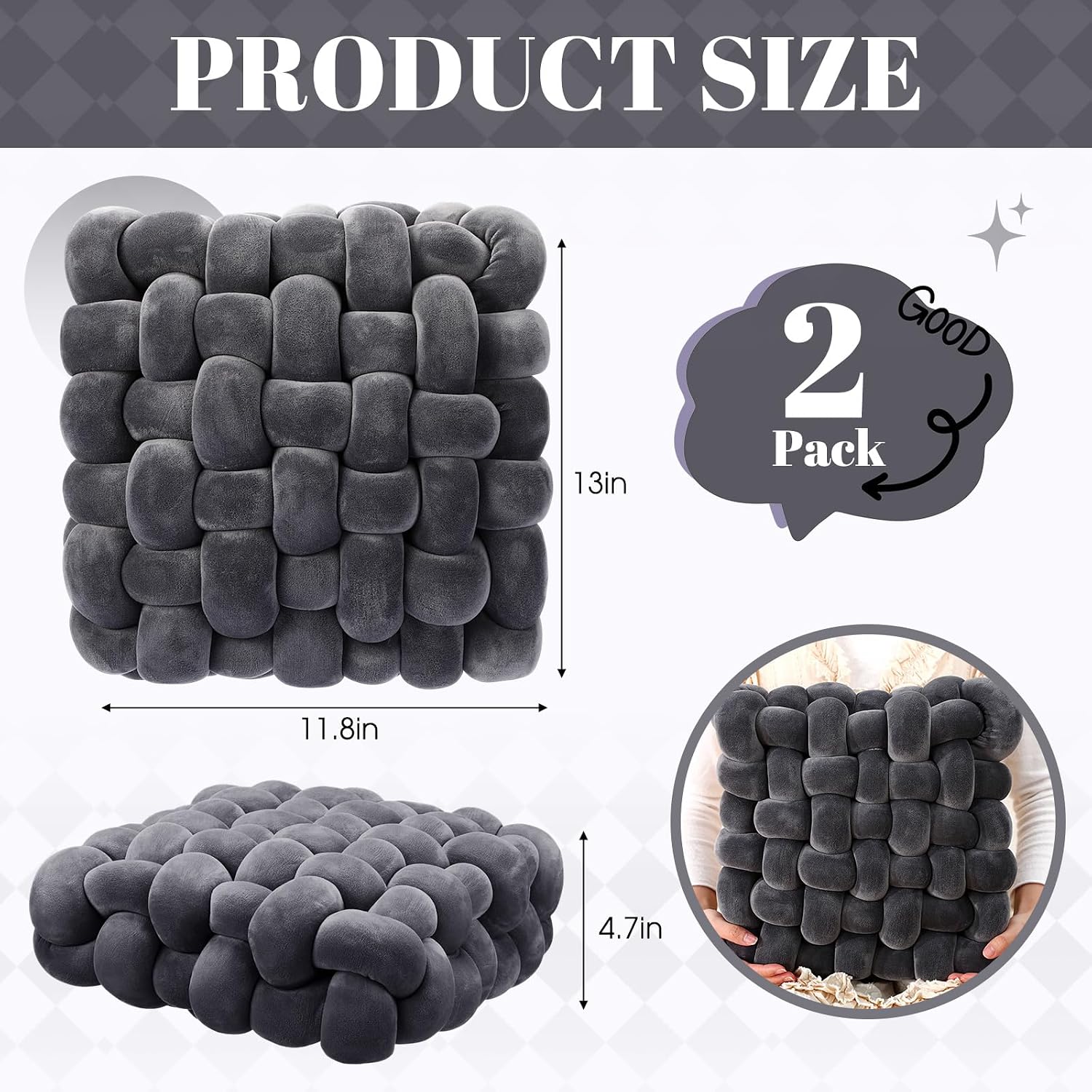 Dark Gray Velvet Knot Pillows 2 Pack