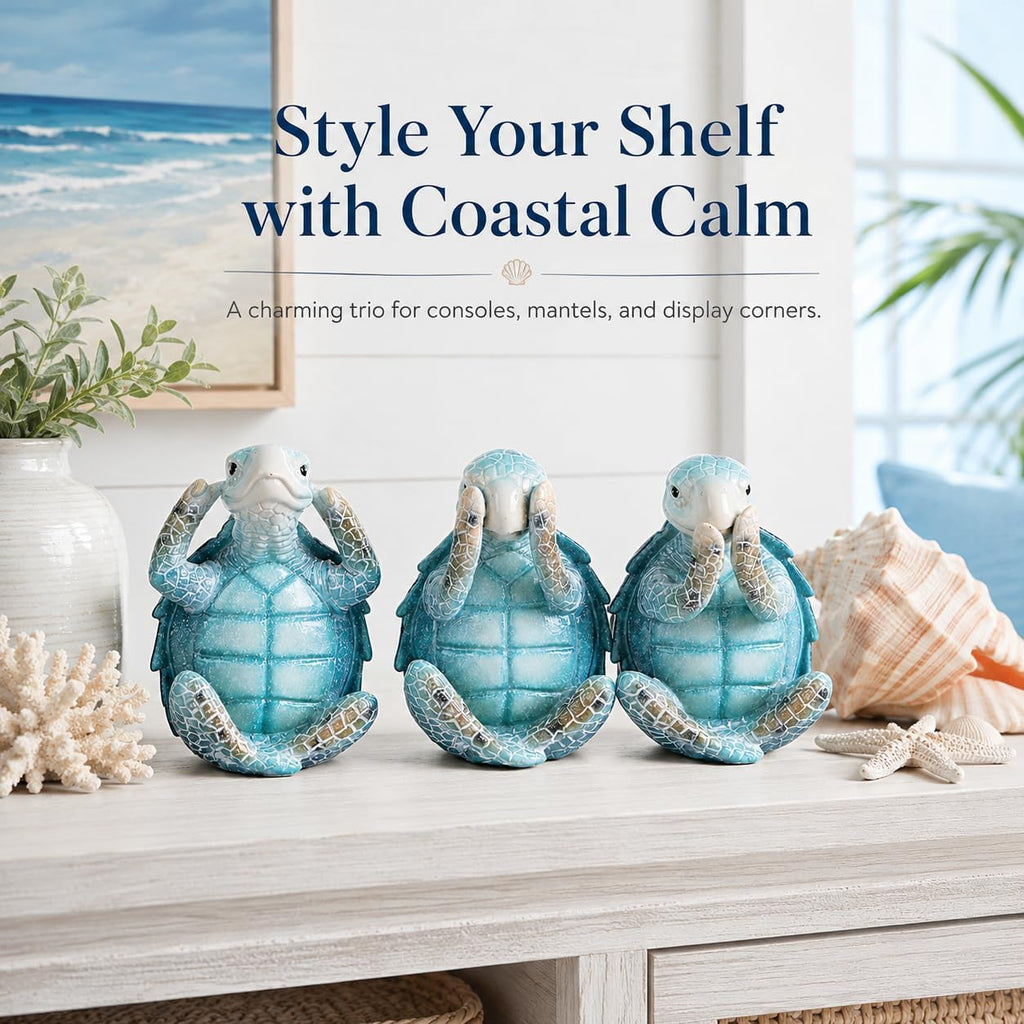 Set of 3 Hear See Speak No Evil Sea Turtle Sculptures