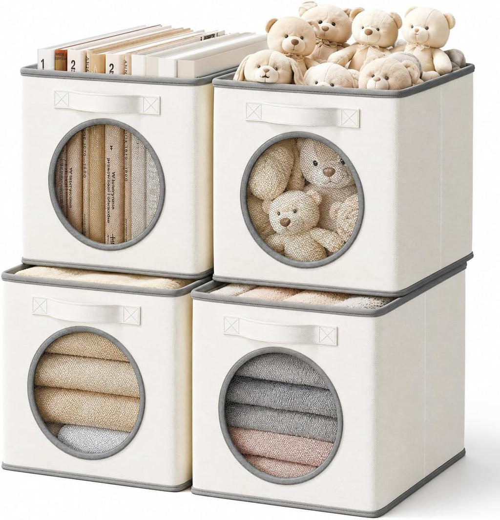 4 White Ivory Mesh Storage Cubes