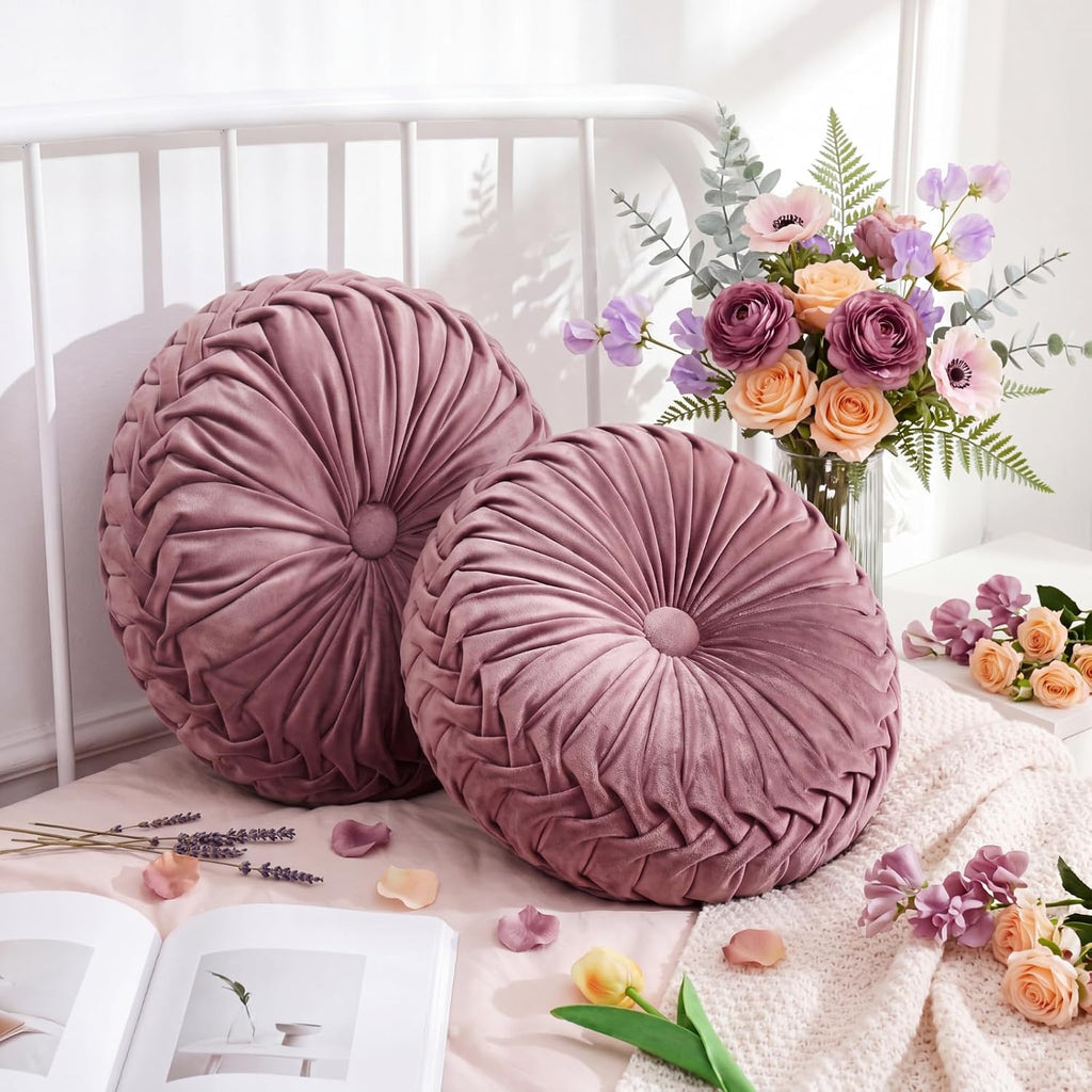 Dusty Rose Pleated Velvet Pumpkin Pillows 2 Pack