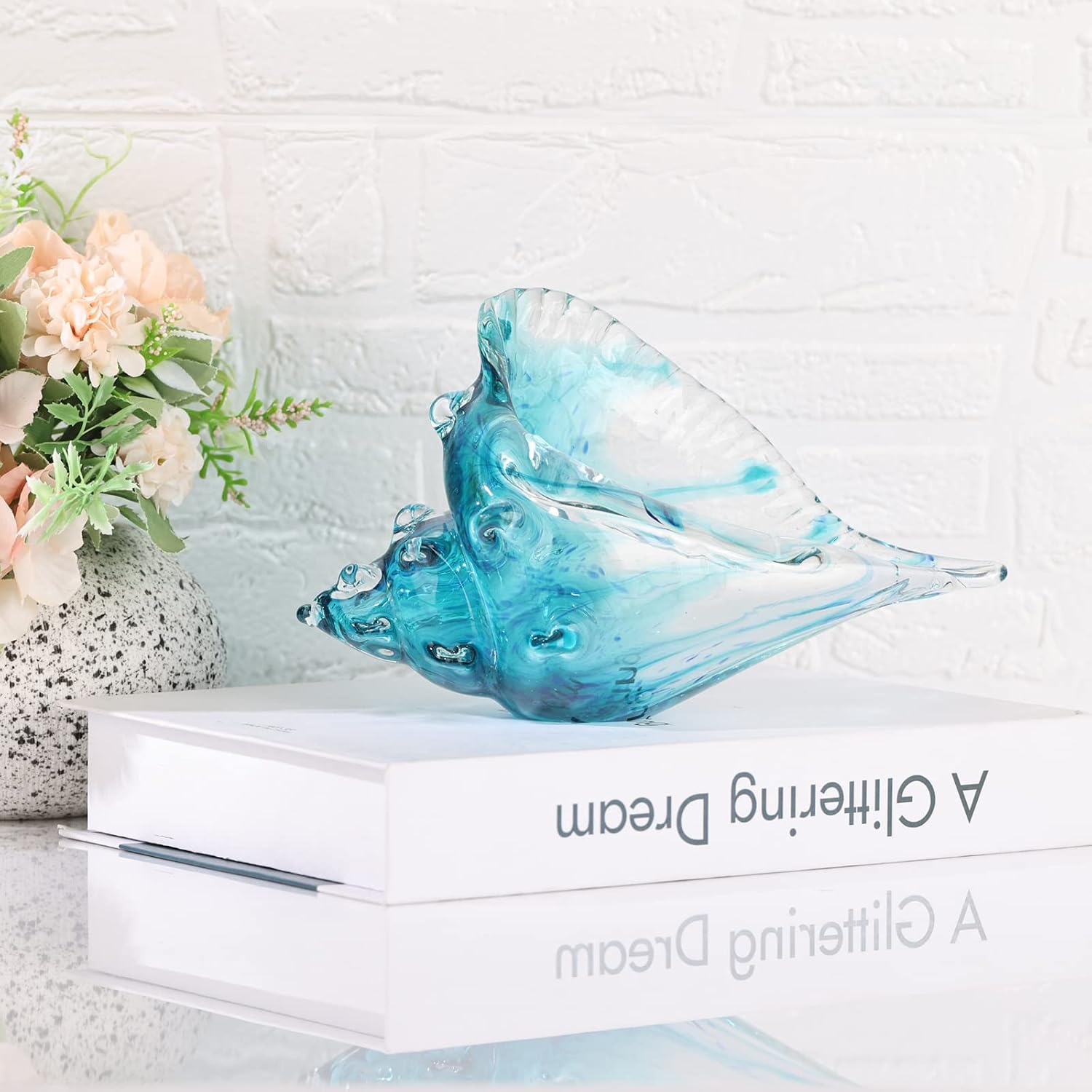 Green Hand Blown Glass Conch Decor
