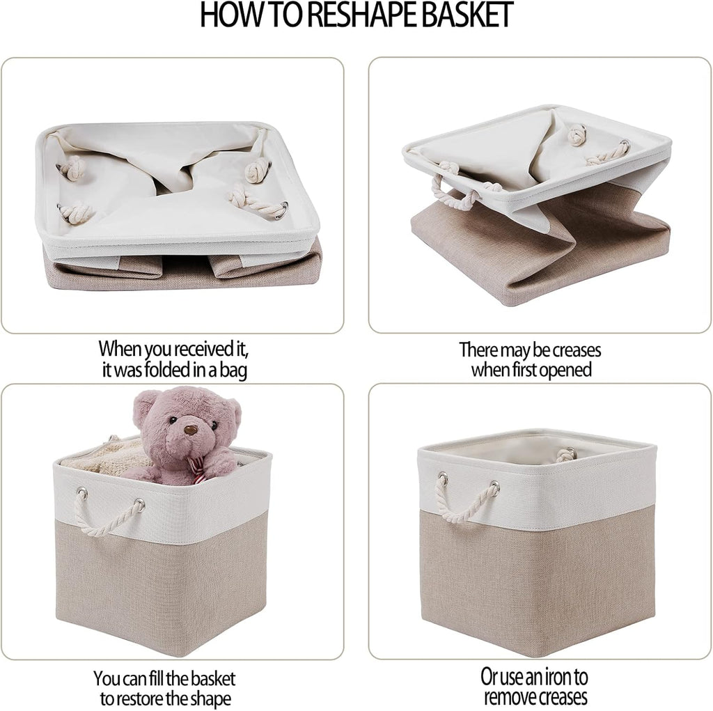 6 White Beige Fabric Storage Bins