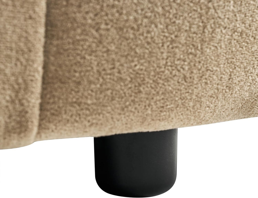 Round Beige Velvet Ottoman Coffee Table