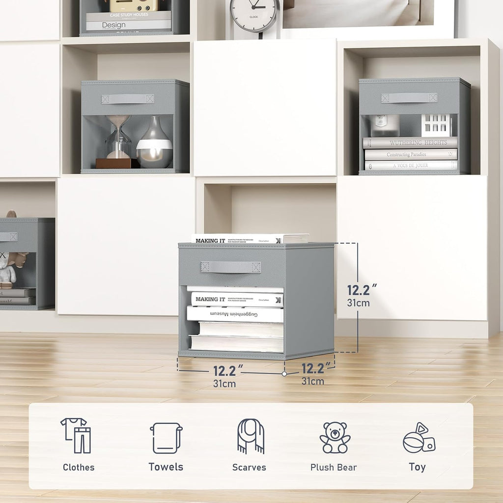 6 Grey Window Fabric Storage Cubes