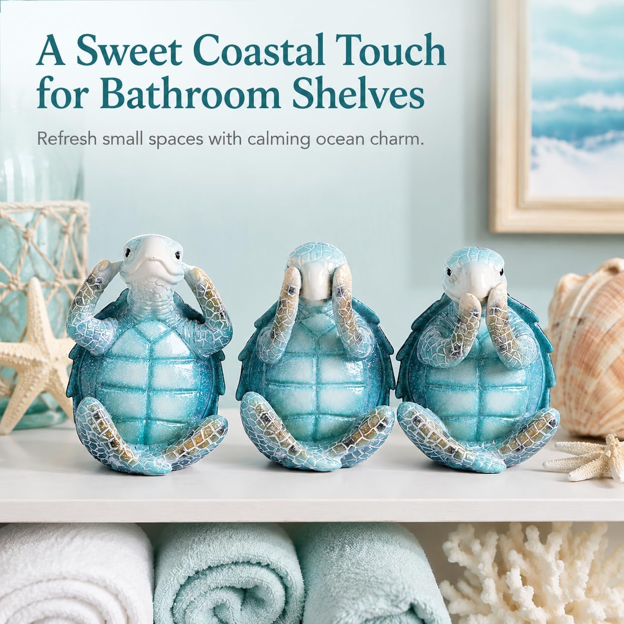 Set of 3 Hear See Speak No Evil Sea Turtle Sculptures