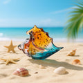 Hand Blown Green Sea Glass Conch Shell Coastal Figurine