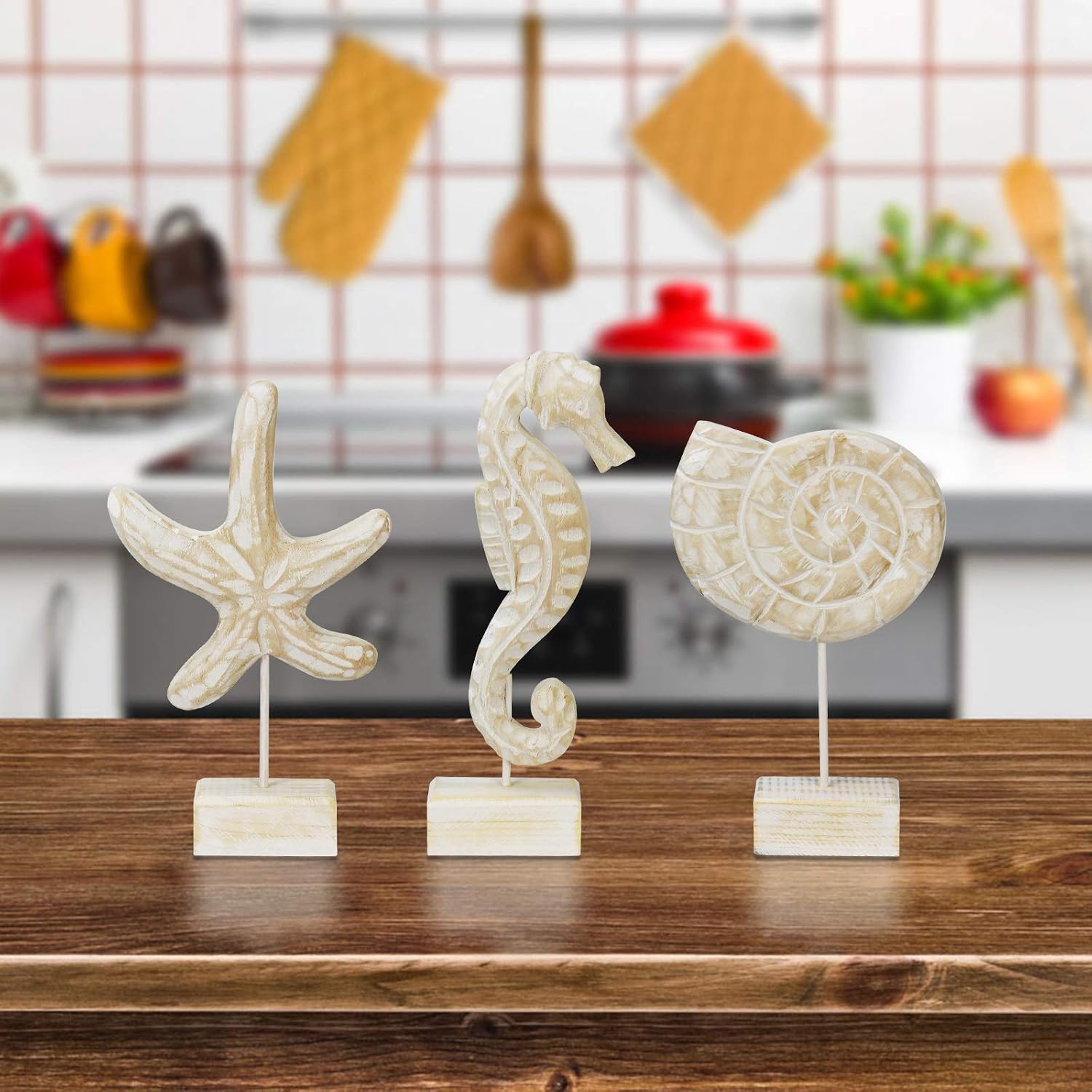 3 Wooden Coastal Marine Figurines