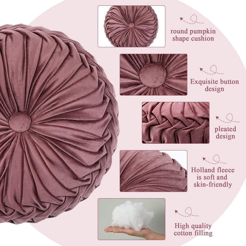 Dusty Rose Pleated Velvet Pumpkin Pillows 2 Pack
