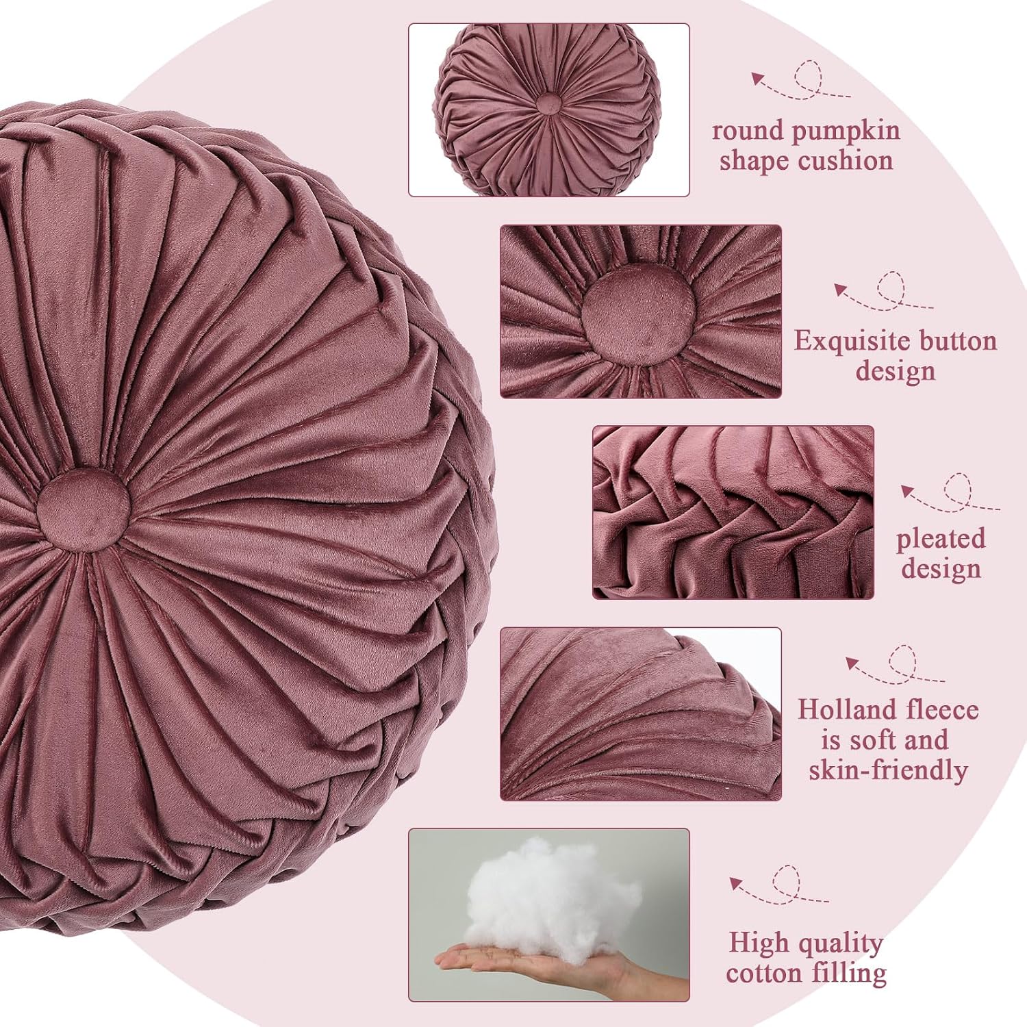 Dusty Rose Pleated Velvet Pumpkin Pillows 2 Pack