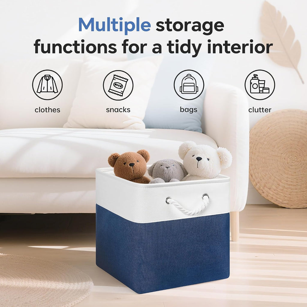 6 White Navy Fabric Storage Cubes
