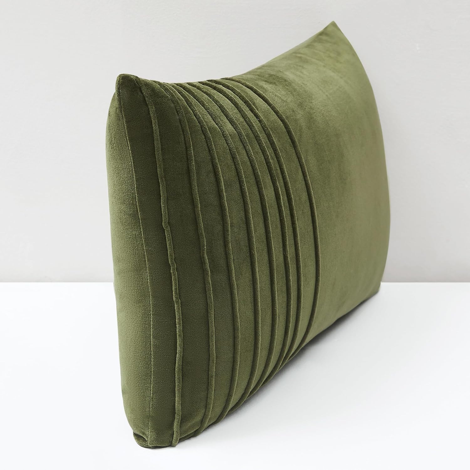 Green Velvet Pleated Pillow Cover 14x24