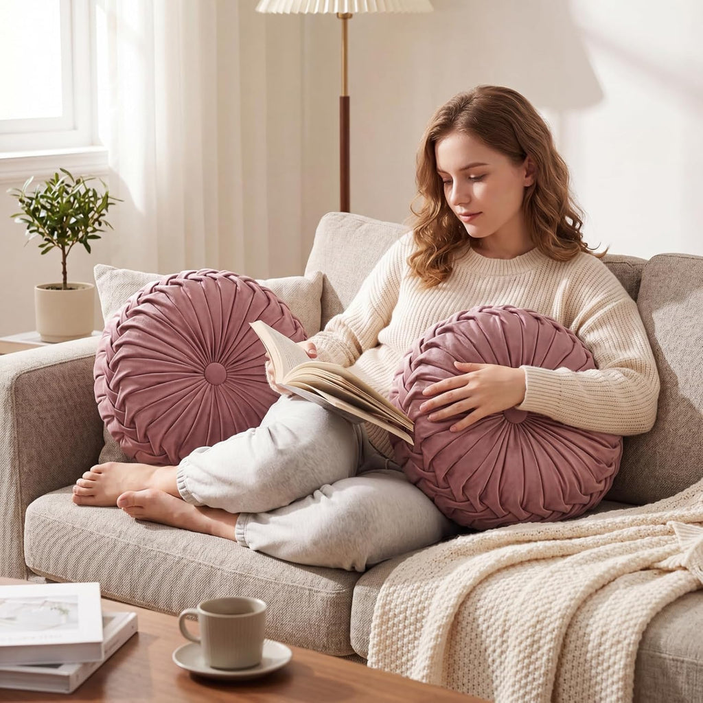 Dusty Rose Pleated Velvet Pumpkin Pillows 2 Pack