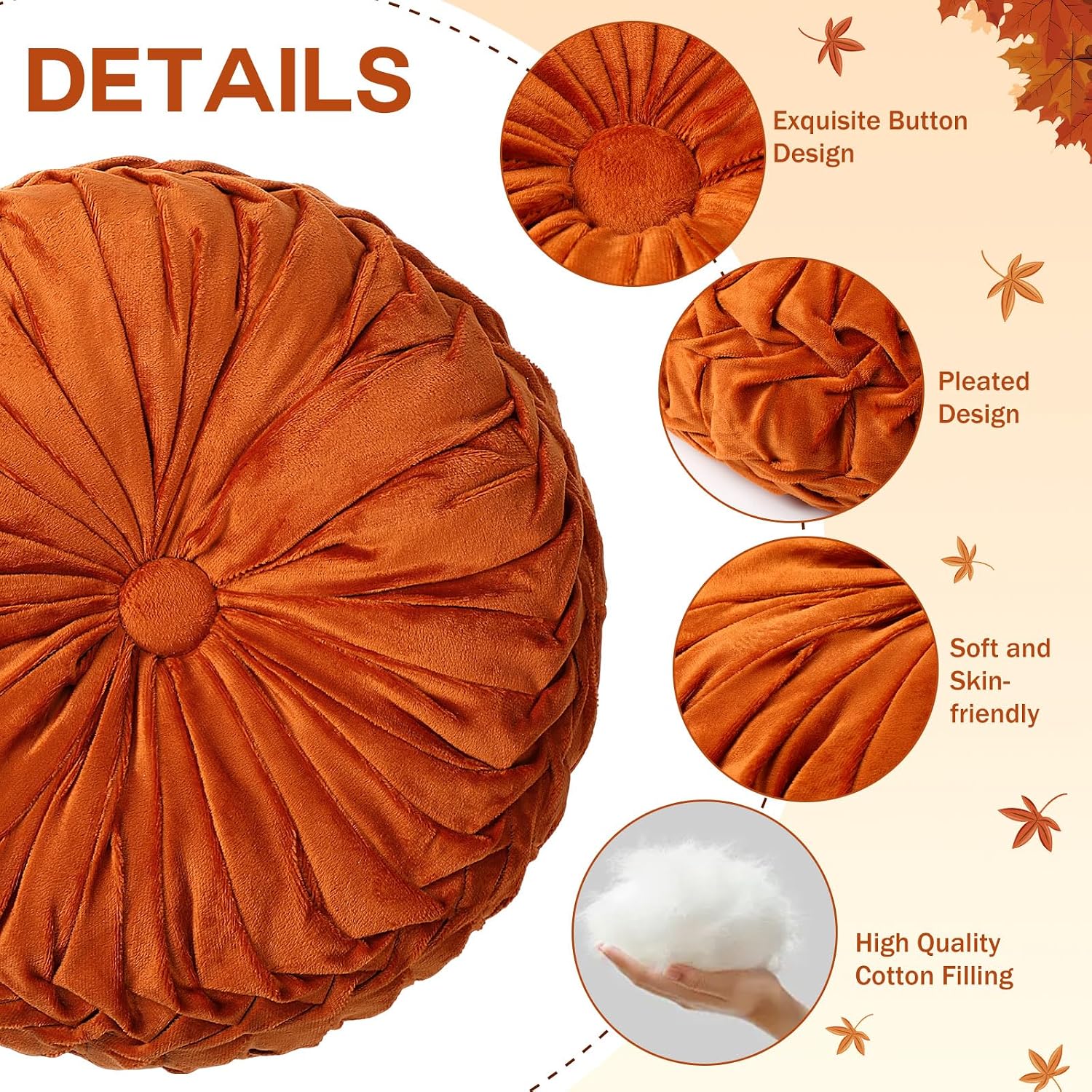 Orange Velvet Pumpkin Pillows 3 Pack