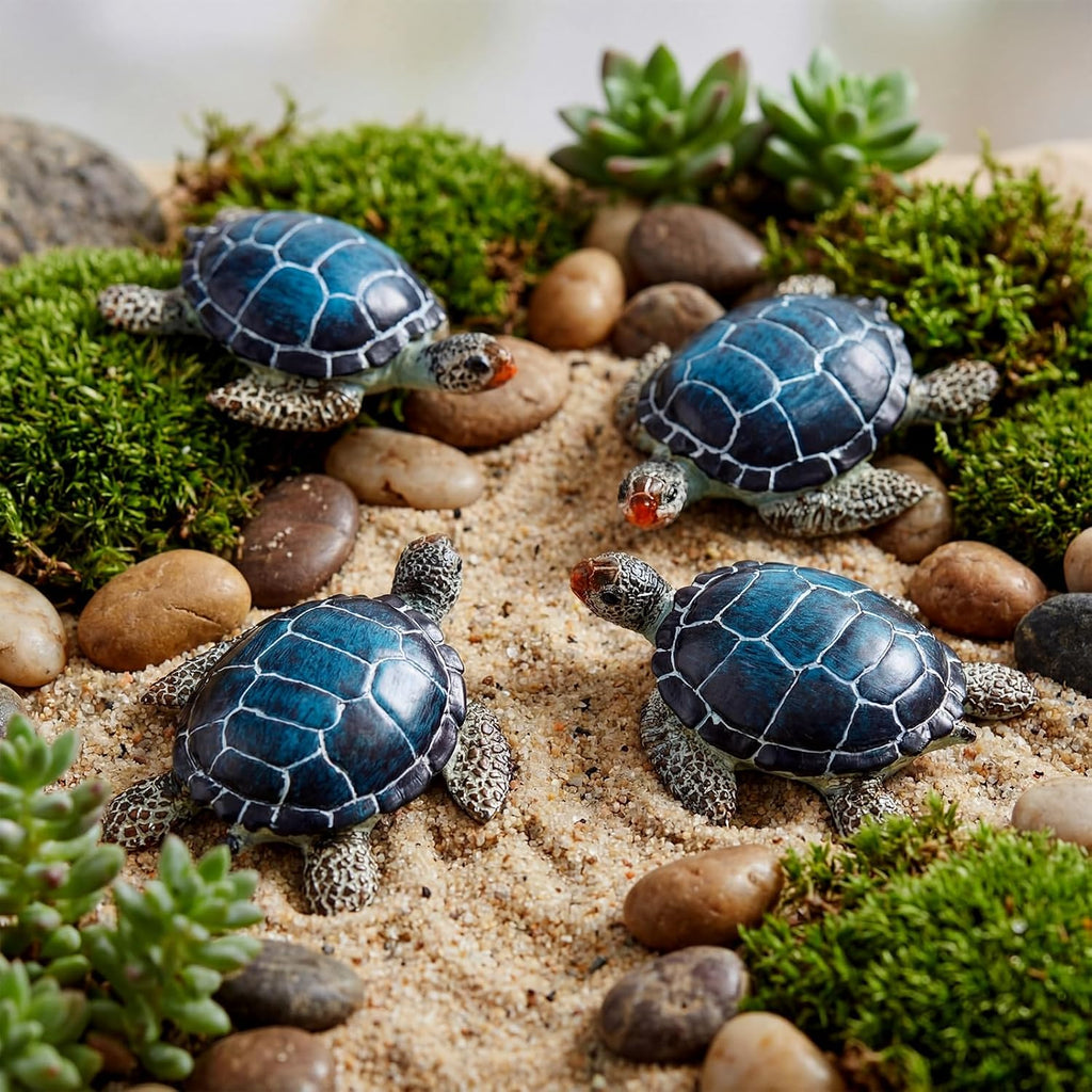 4 Blue Sea Turtle Decor Statues