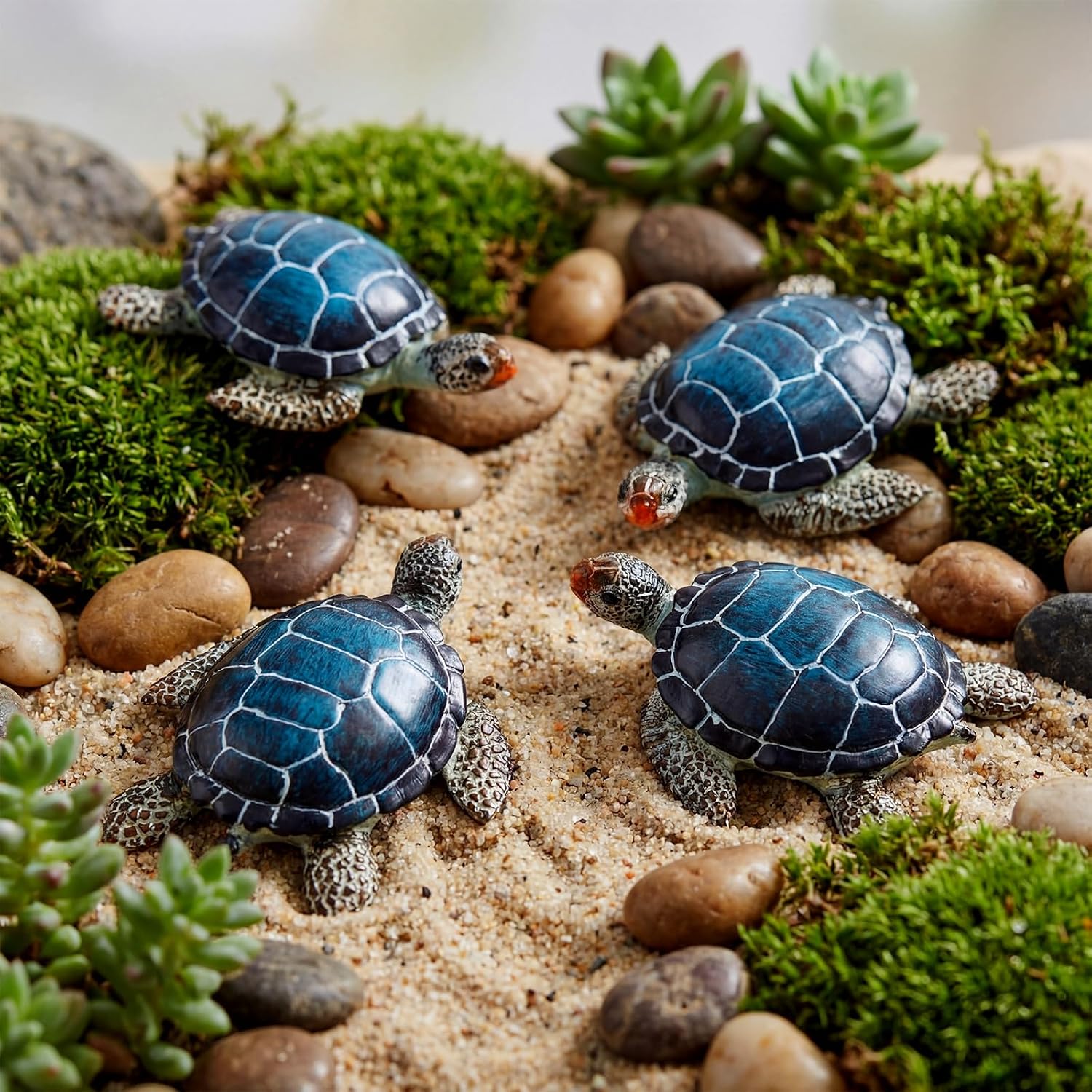 4 Blue Sea Turtle Decor Statues