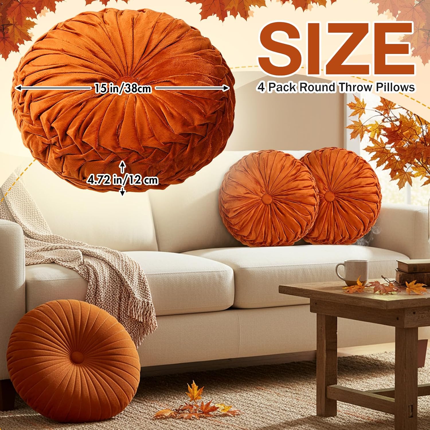 Orange Velvet Pumpkin Pillows 3 Pack