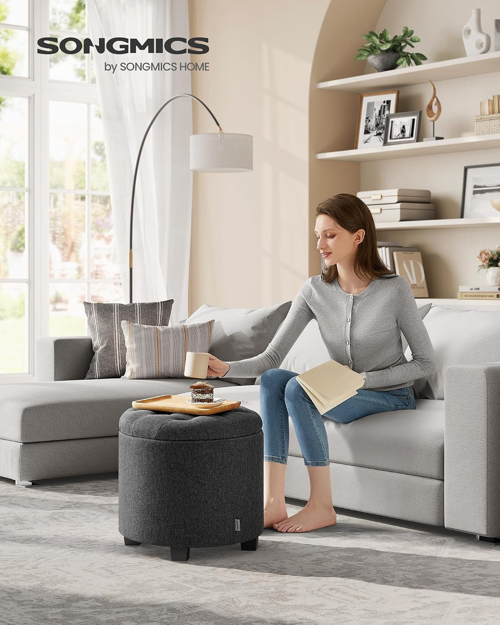 17.7" Dark Gray Storage Ottoman