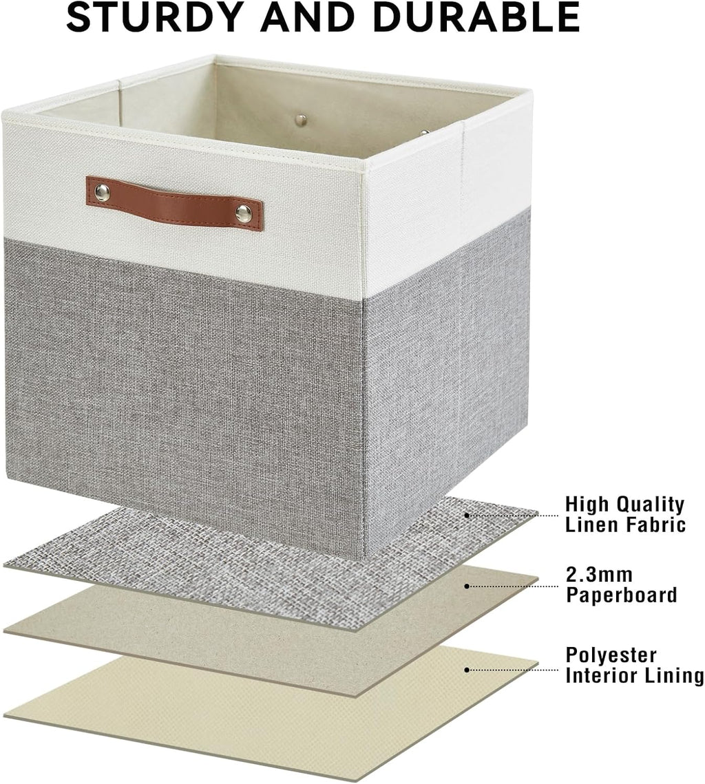 4 Gray White Fabric Storage Cubes