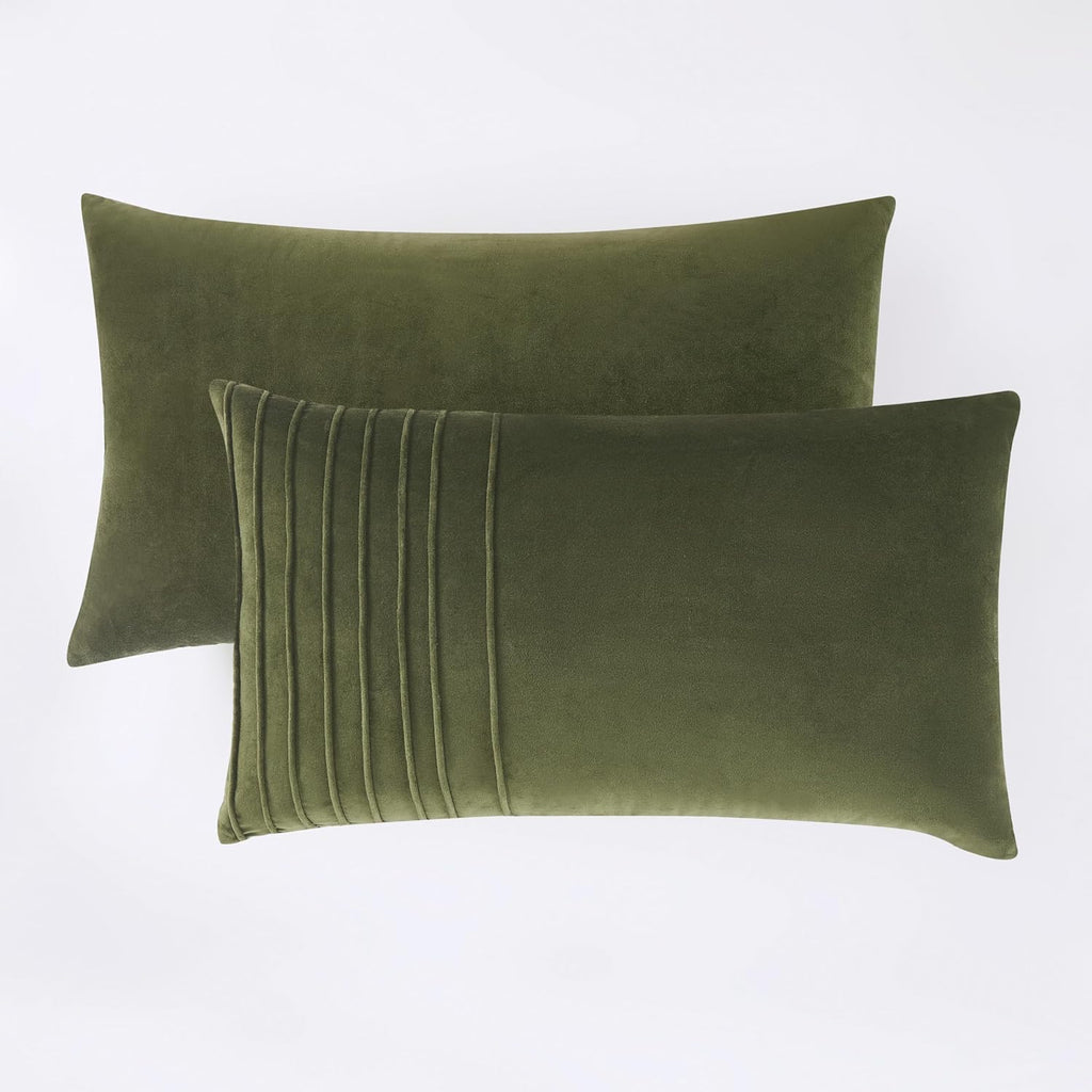 Green Velvet Pleated Pillow Cover 14x24