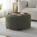 30" Green Boucle Round Storage Ottoman