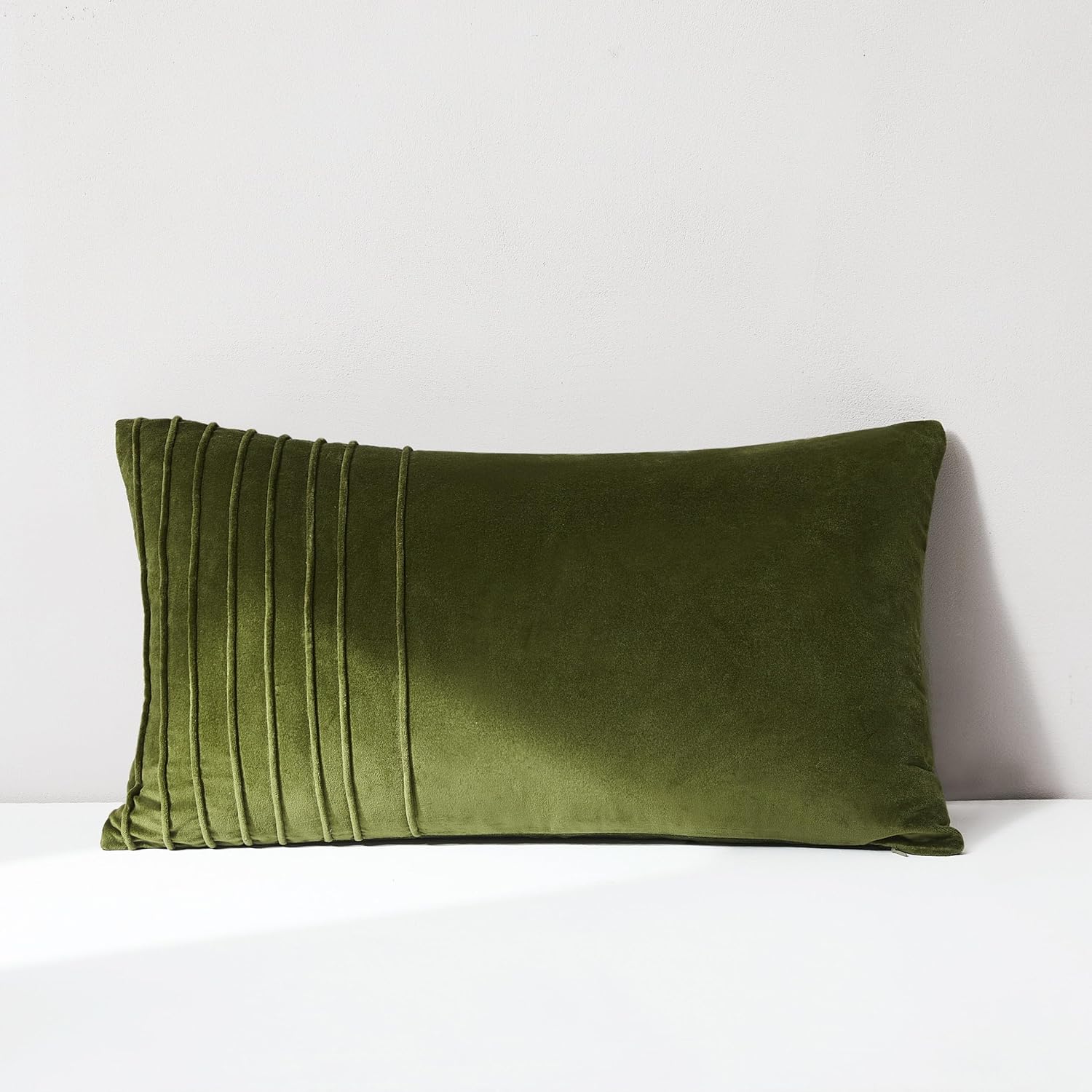 Green Velvet Pleated Pillow Cover 14x24