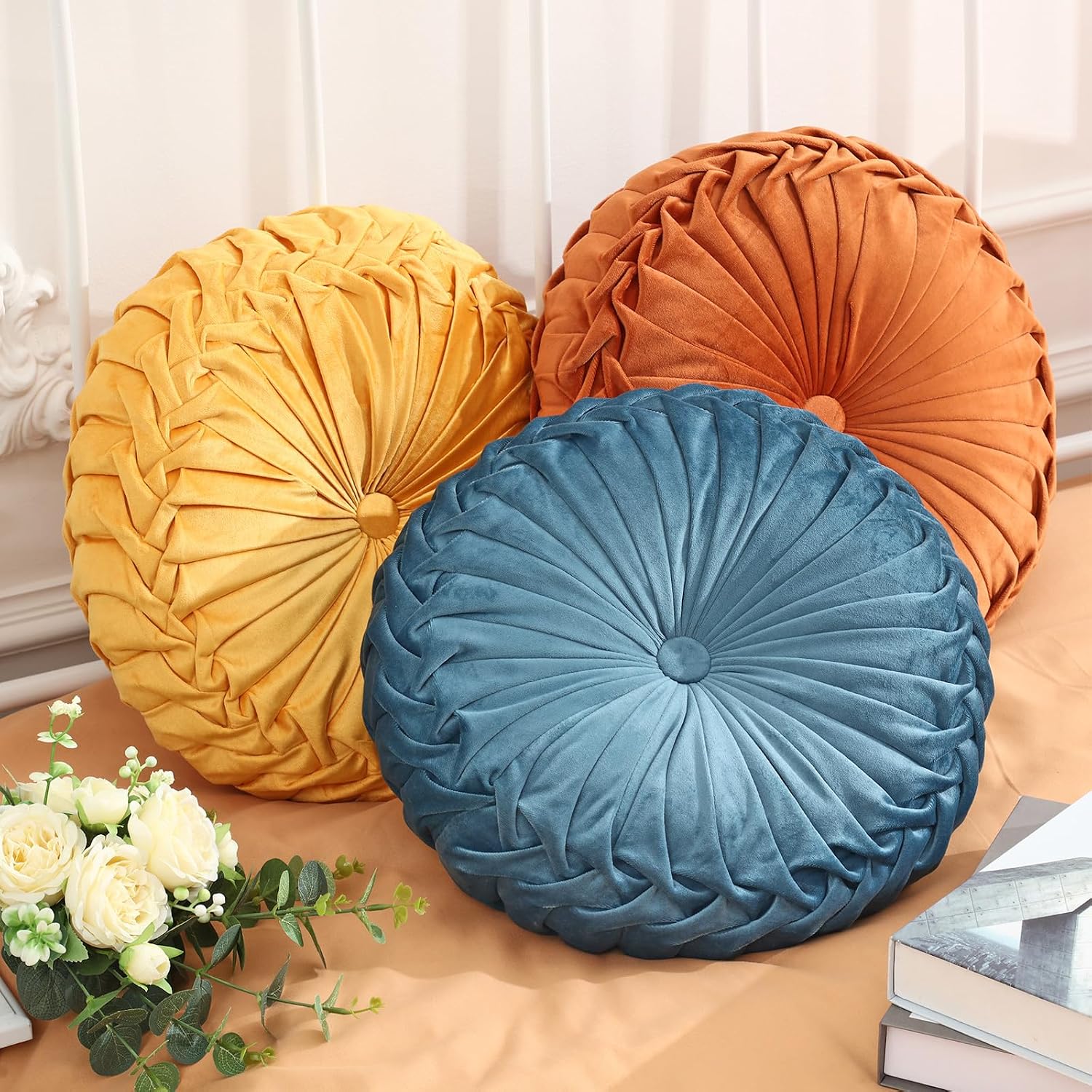 Multicolor Velvet Pumpkin Pillows 3 Pack