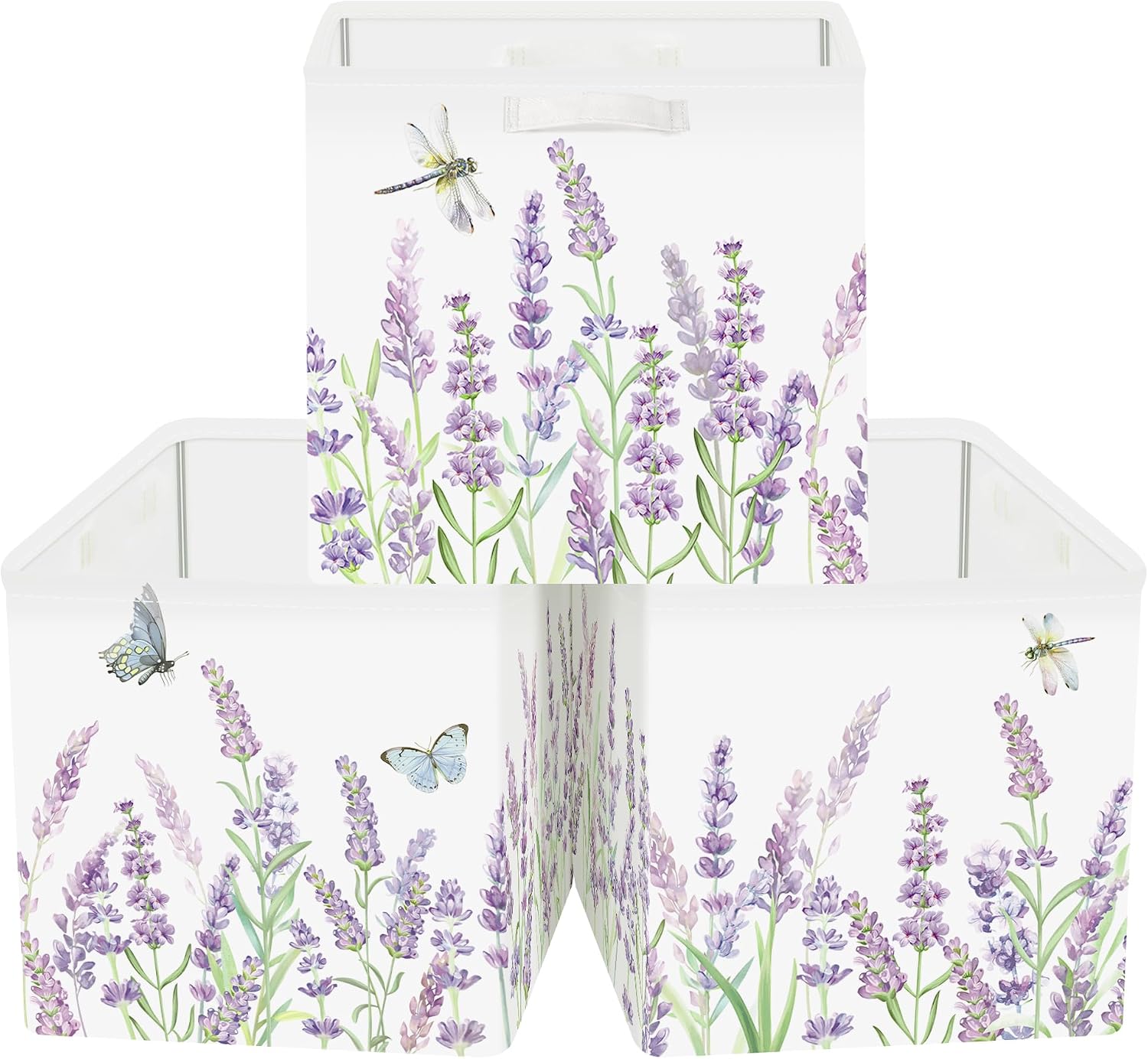 3 Lavender Floral Storage Cubes