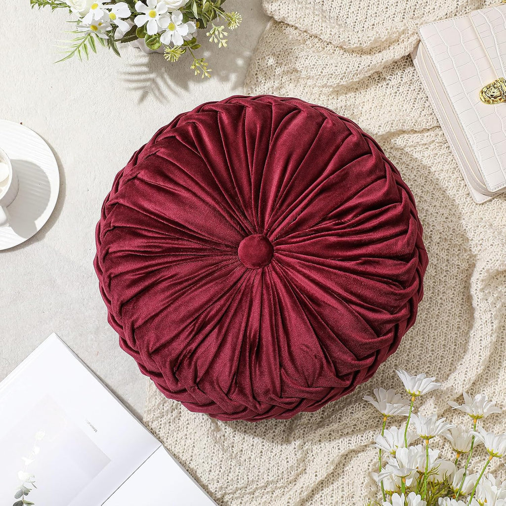 Wine Red Pleated Velvet Pumpkin Pillows 2 Pack