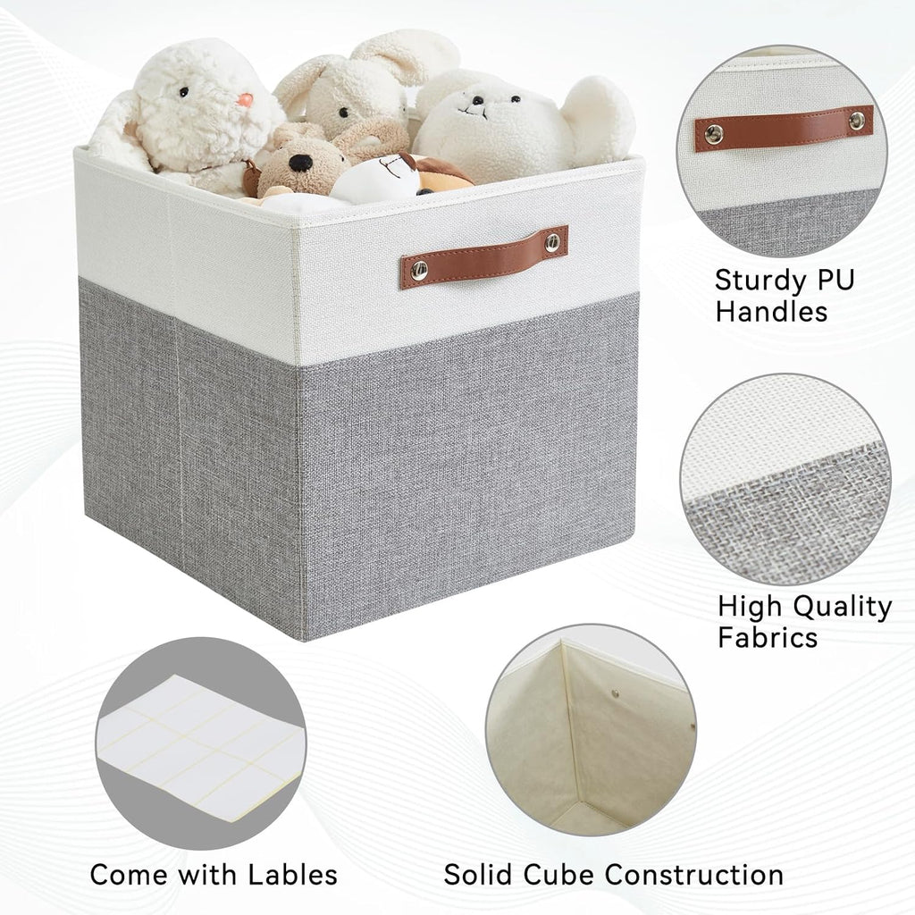 4 Gray White Fabric Storage Cubes