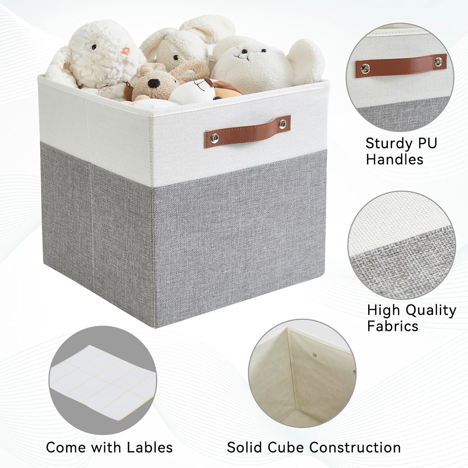 4 Gray White Fabric Storage Cubes