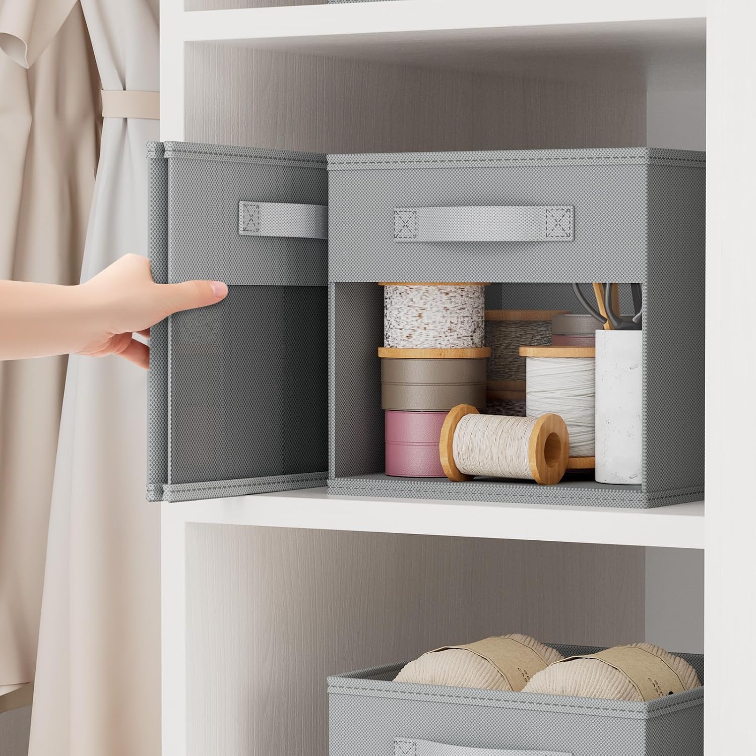 6 Grey Window Fabric Storage Cubes