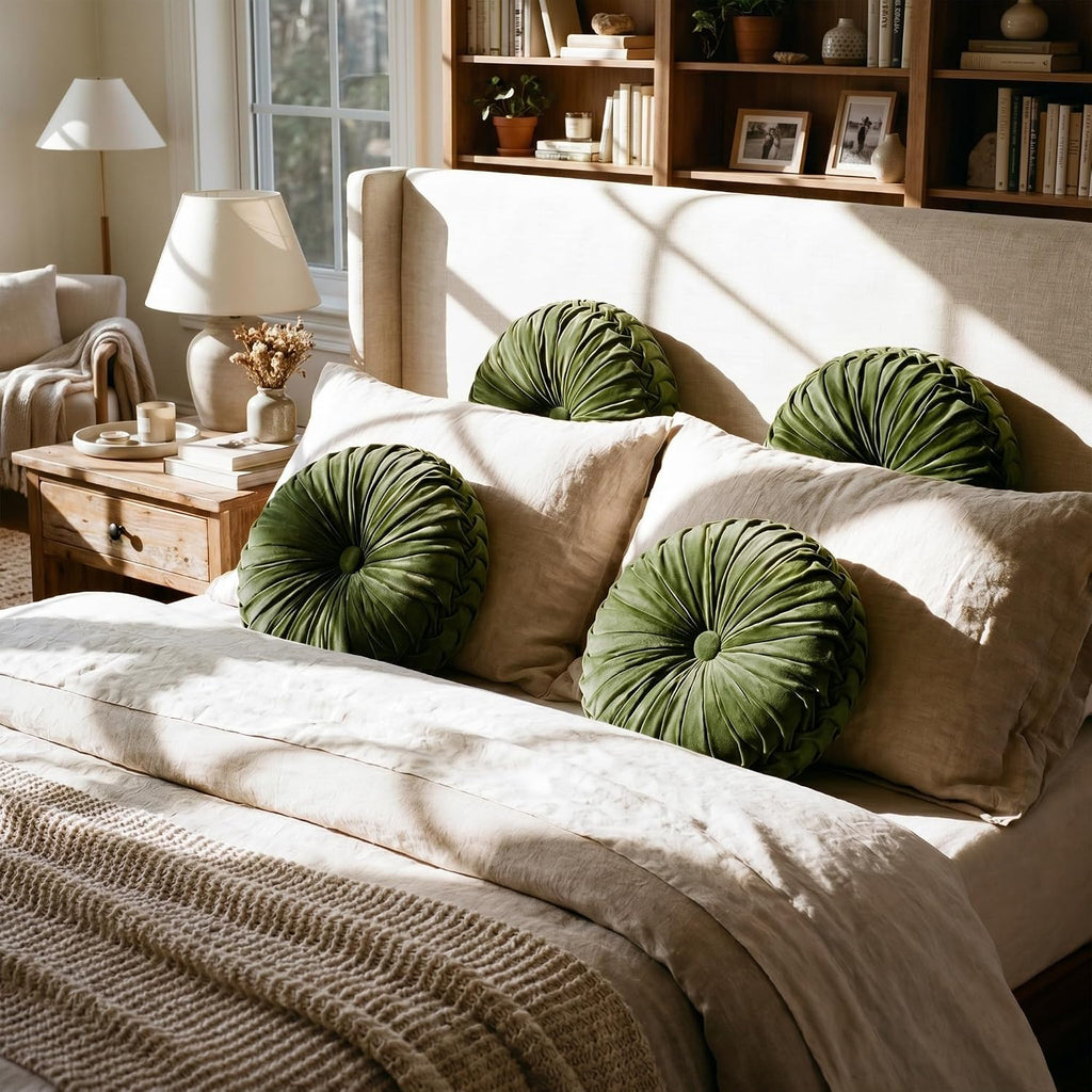 Olive Green Velvet Pumpkin Pillows 4 Pack