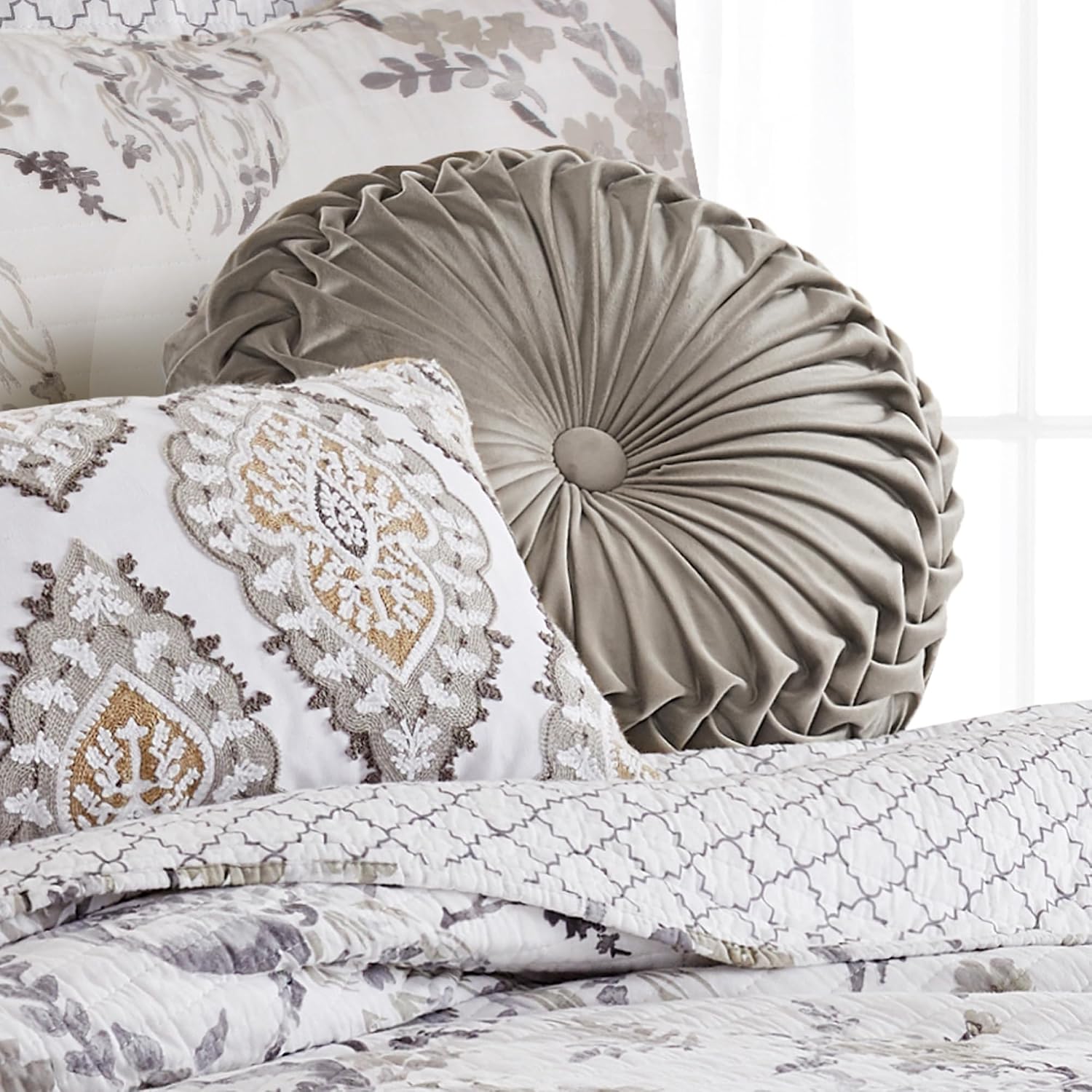 Taupe Velvet 16in Round Decor Pillow