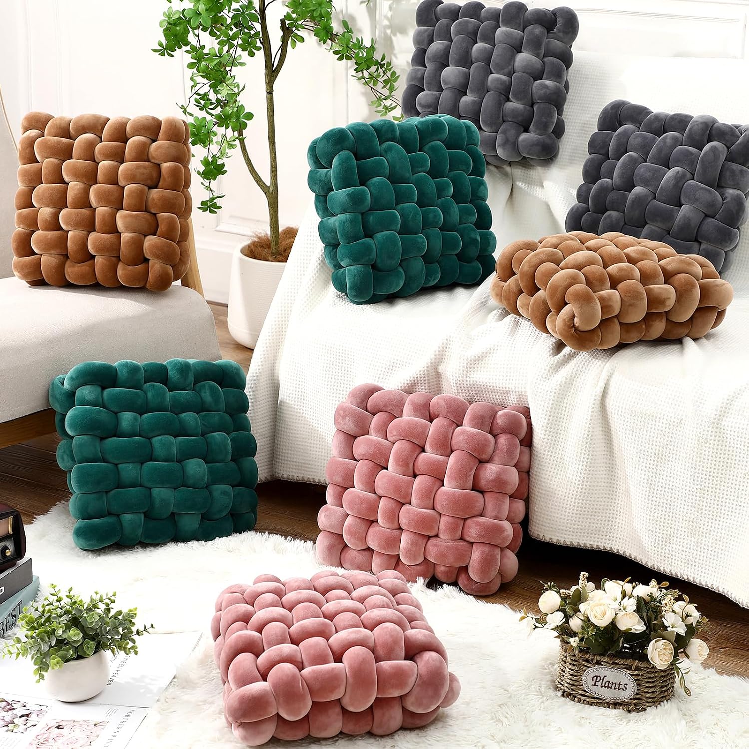 Dark Gray Velvet Knot Pillows 2 Pack