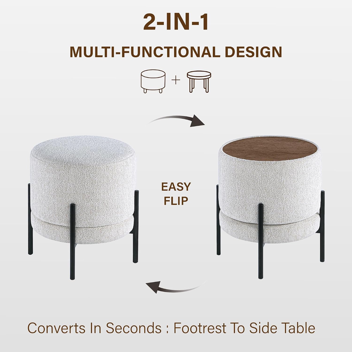 Multifunctional Round Ottoman with Side Table
