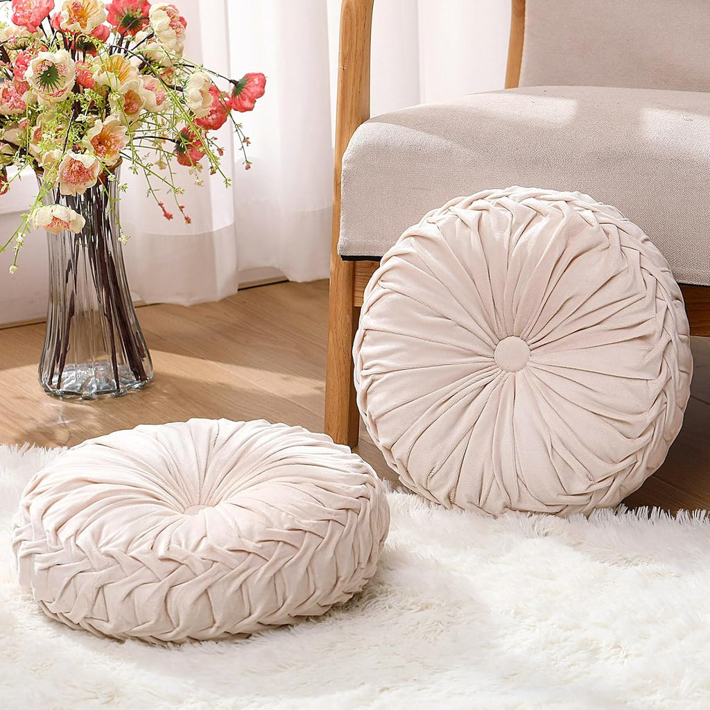 Ivory Pleated Velvet Pumpkin Pillows 2 Pack