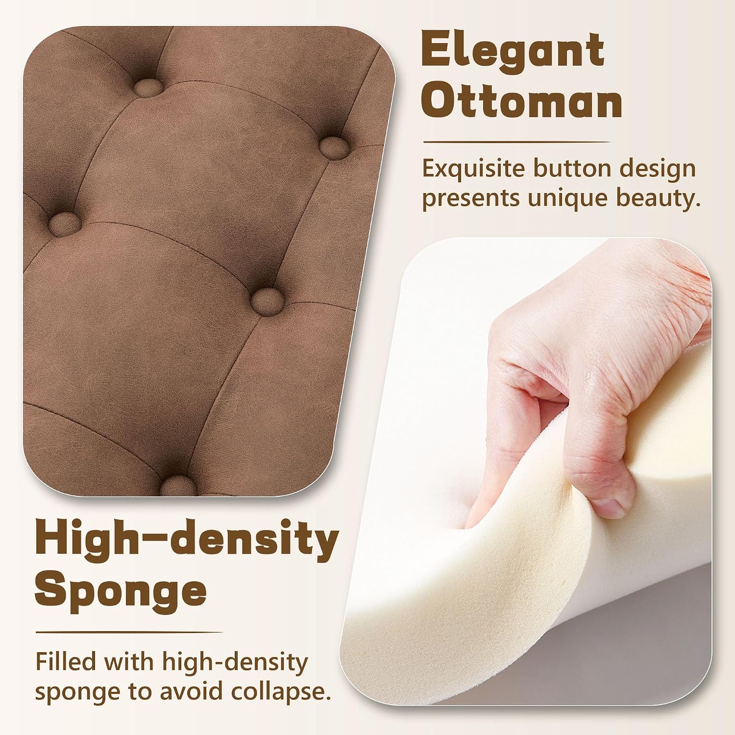 30" Cognac Tan Tufted Round Storage Ottoman