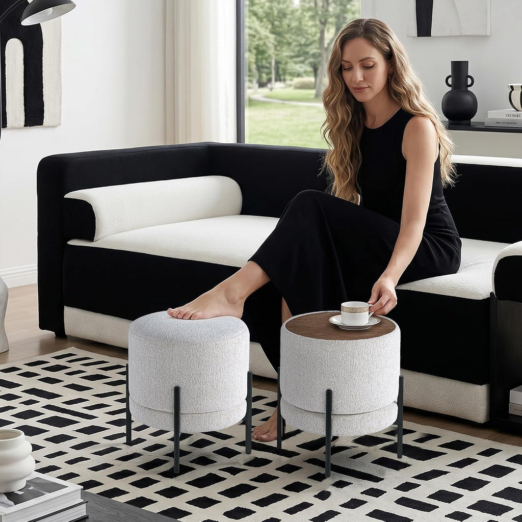 Multifunctional Round Ottoman with Side Table