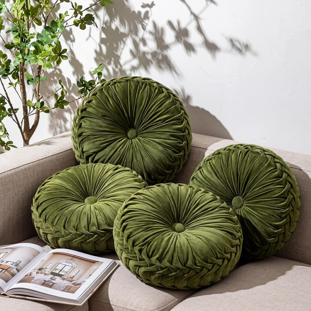Olive Green Velvet Pumpkin Pillows 4 Pack