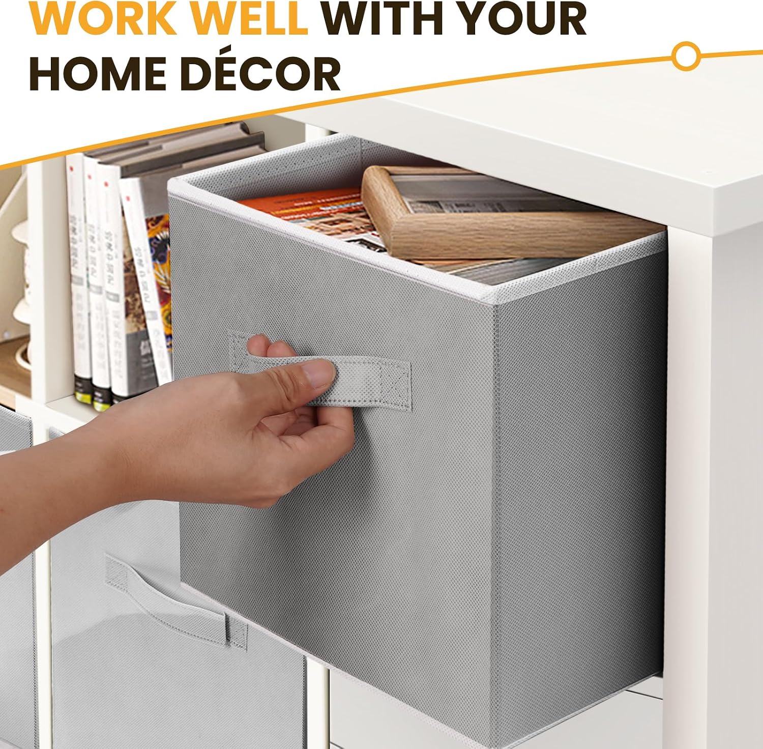 10 Grey Fabric Storage Cube Bins