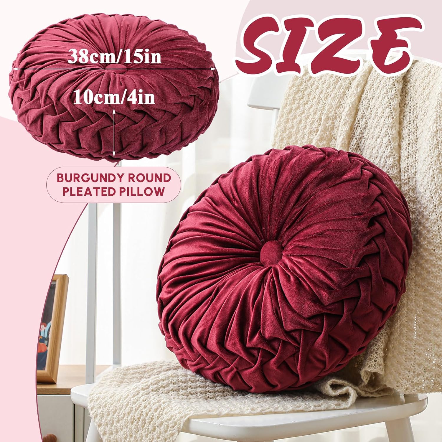 Wine Red Pleated Velvet Pumpkin Pillows 2 Pack