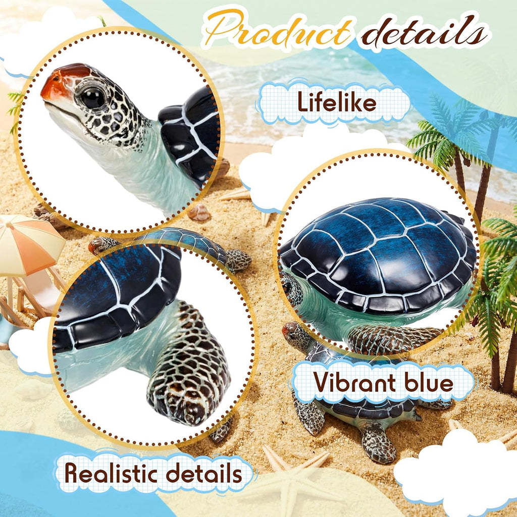4 Blue Sea Turtle Decor Statues