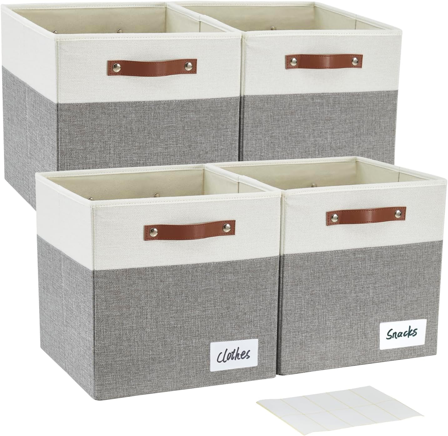 4 Gray White Fabric Storage Cubes