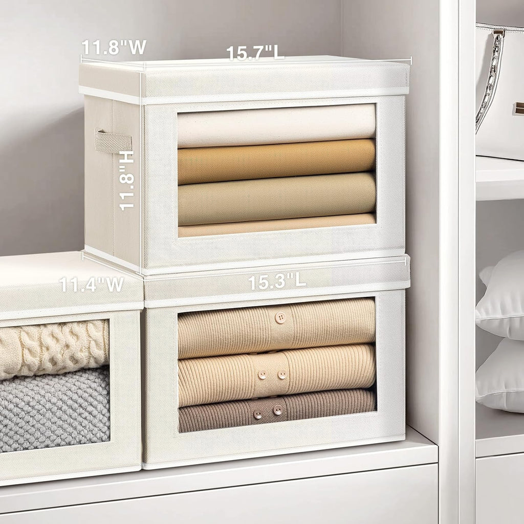 4 Beige Lidded Storage Cubes