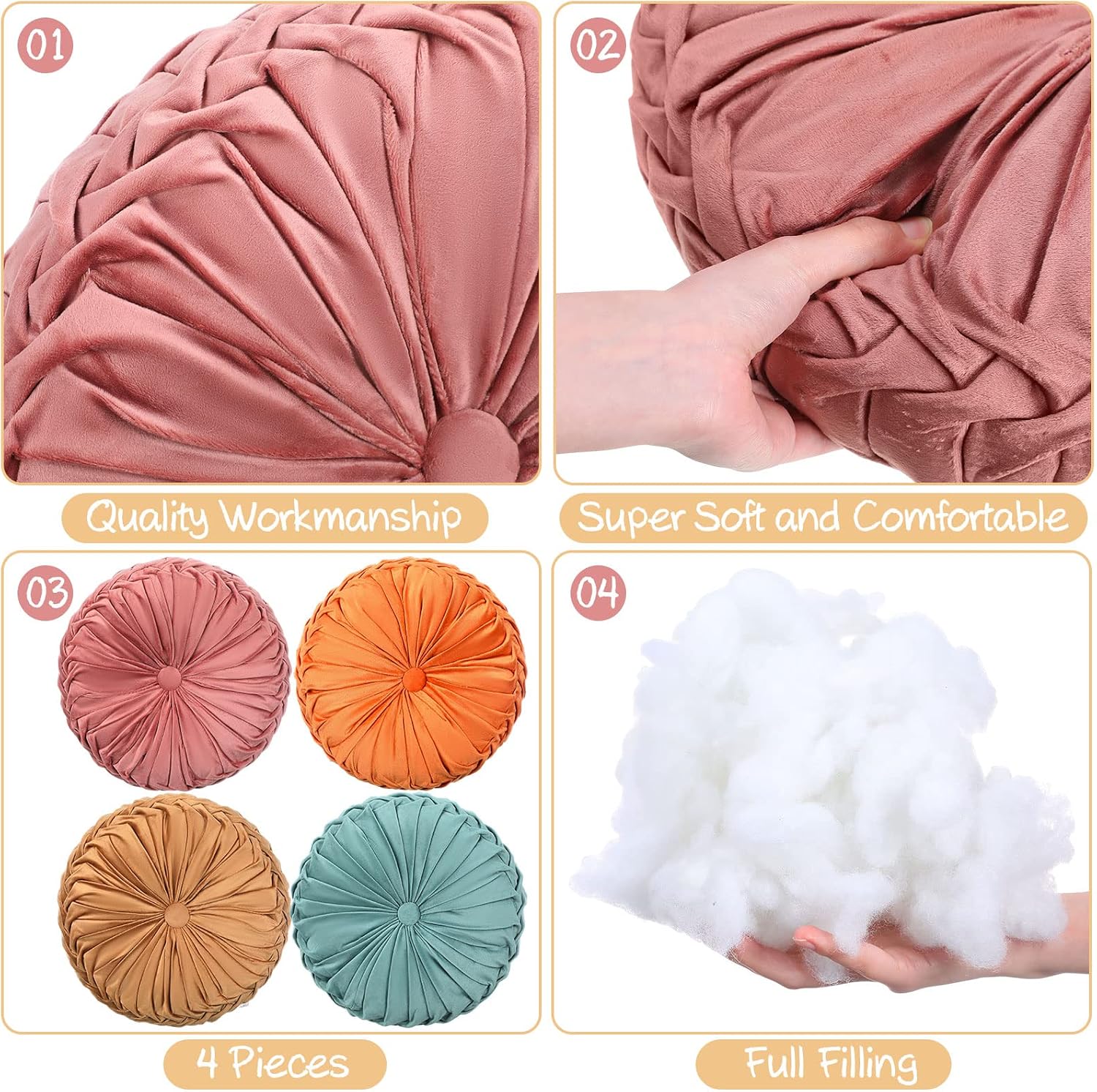Multicolor Velvet Pumpkin Pillows 4 Pack