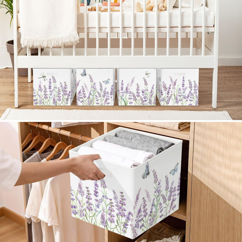 3 Lavender Floral Storage Cubes