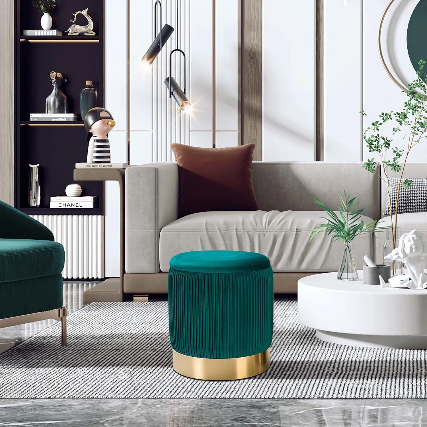 2 Pack Teal Pleated Velvet Nesting Storage Ottomans