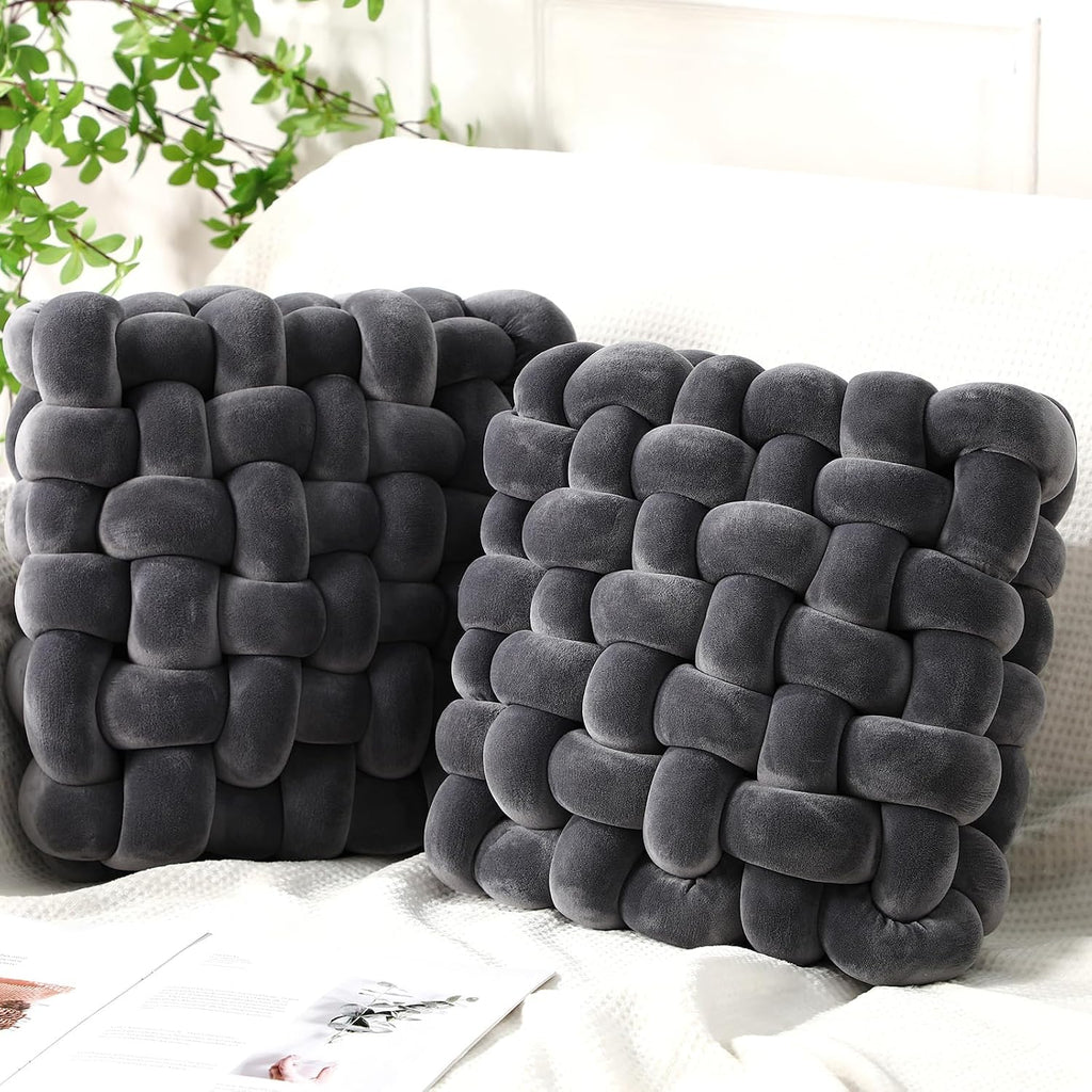 Dark Gray Velvet Knot Pillows 2 Pack