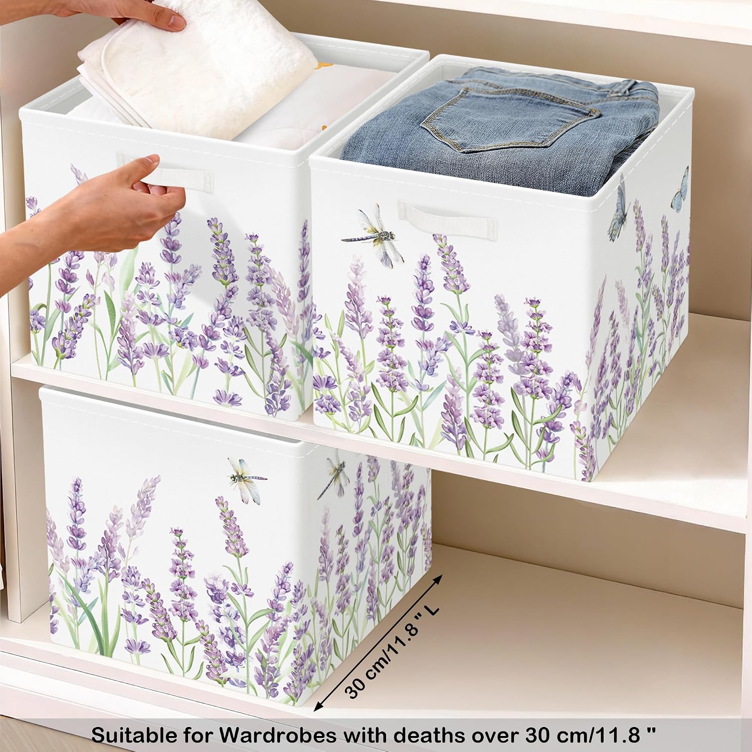 3 Lavender Floral Storage Cubes